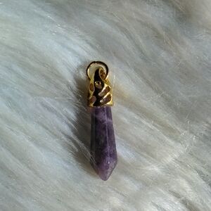 Amethyst Gold Tone Stone Necklace Point Pendant